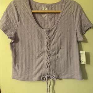 SO Cream Tan Crop Tie Front Blouse